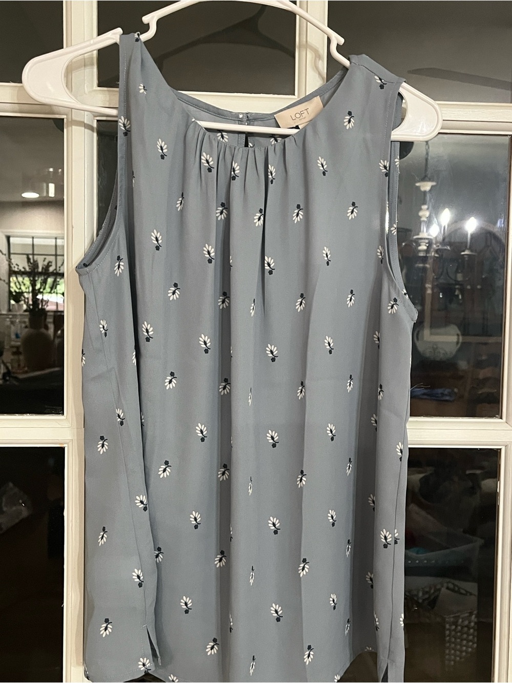 LOFT Dusty Blue Floral-Print Sleeveless Shell